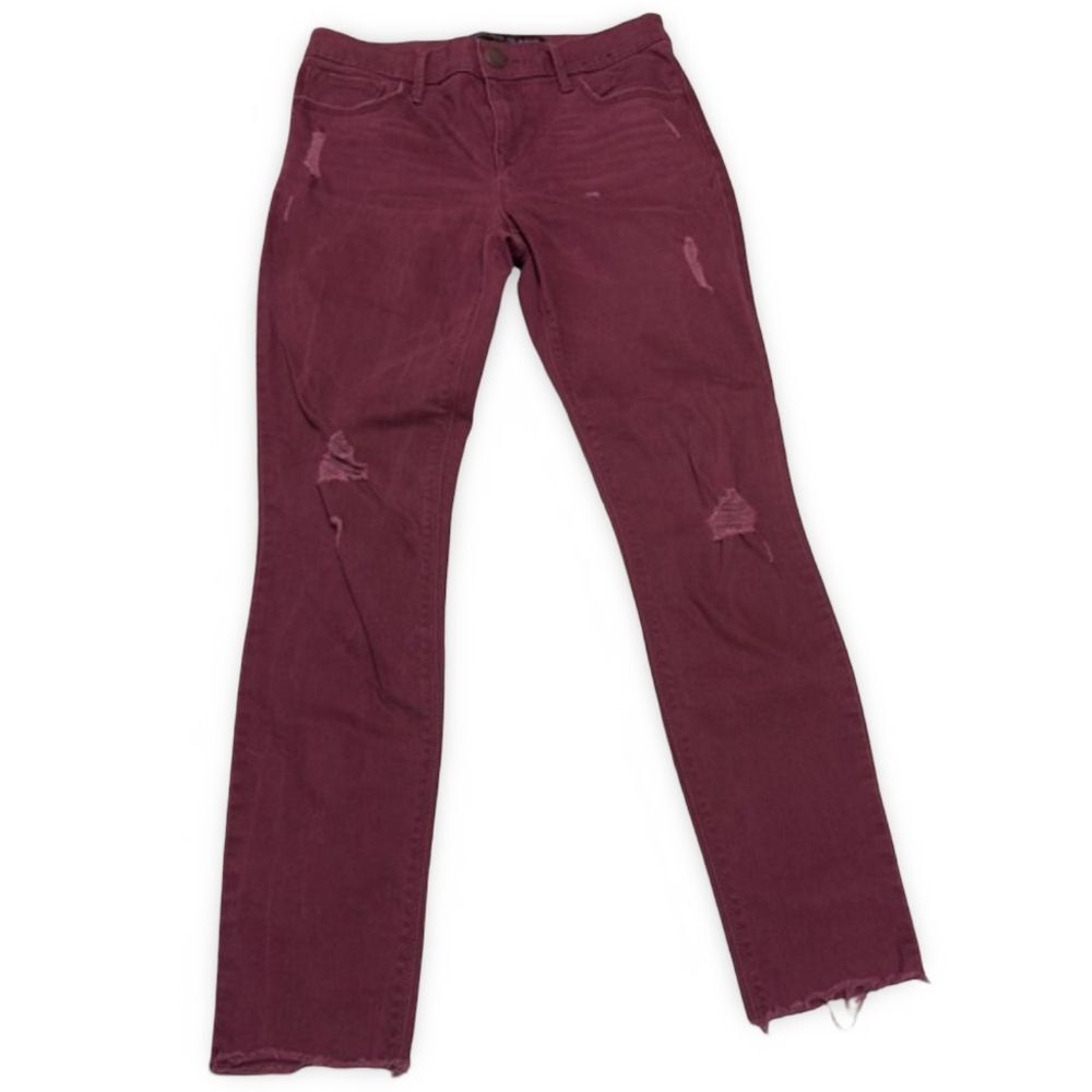 Express Ankle Jeans Size 2 Red Distressed Mid Rise Skinny Stretch Denim